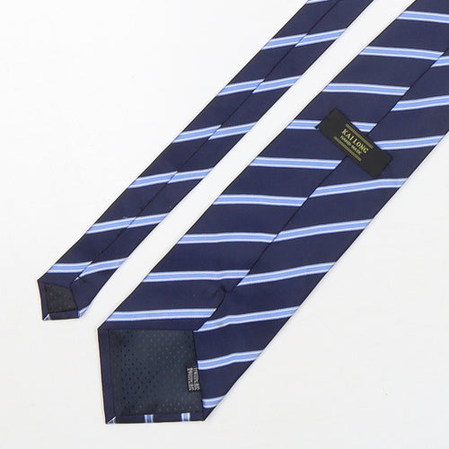 Kai Long  Mens Blue Striped Silk Pointed Tie One Size