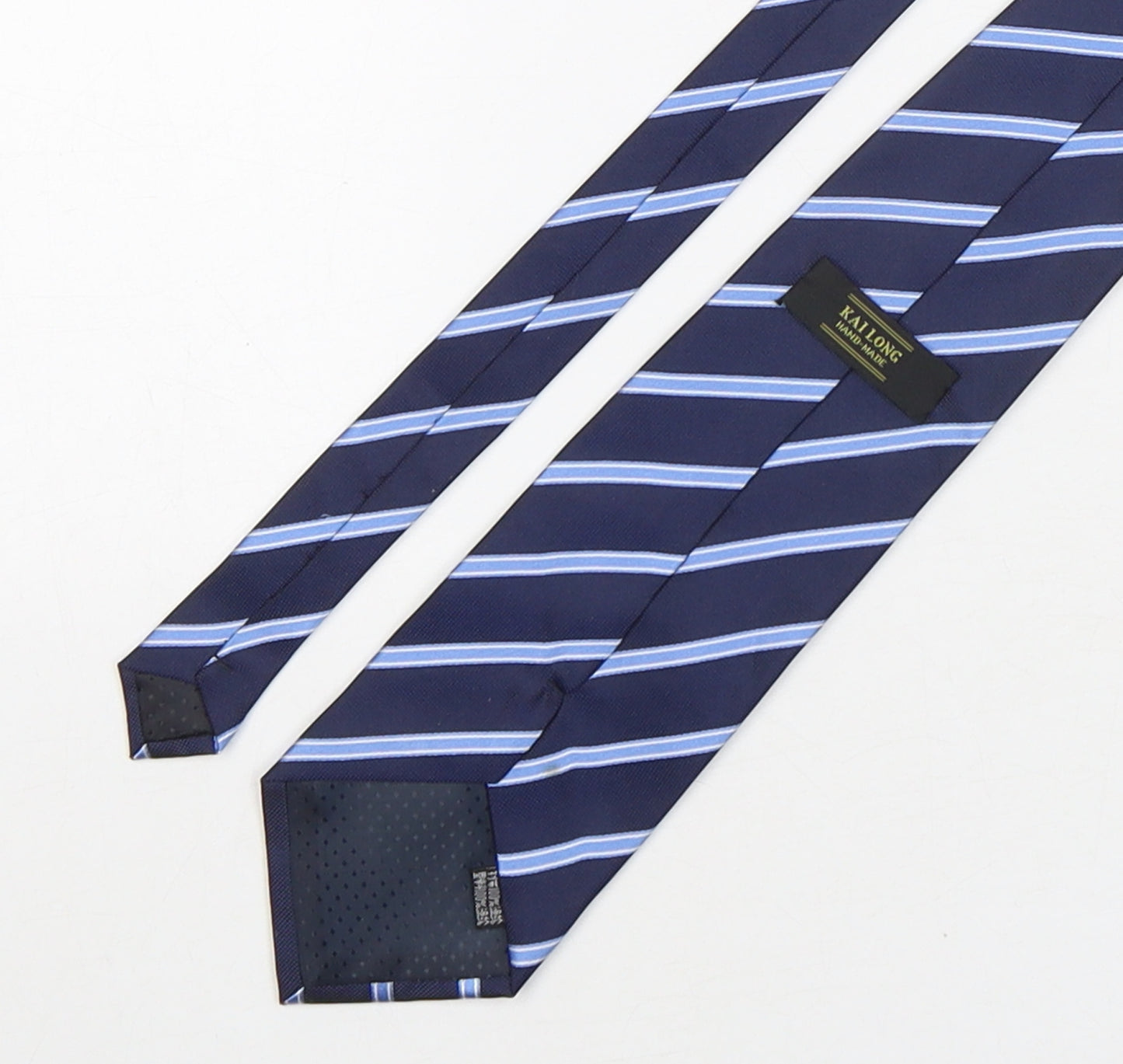 Kai Long  Mens Blue Striped Silk Pointed Tie One Size