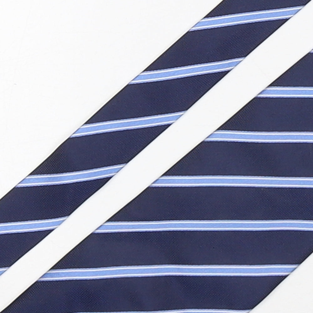 Kai Long  Mens Blue Striped Silk Pointed Tie One Size