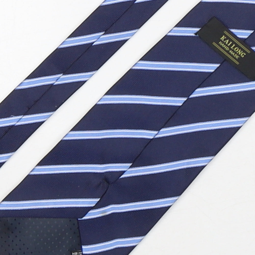 Kai Long  Mens Blue Striped Silk Pointed Tie One Size