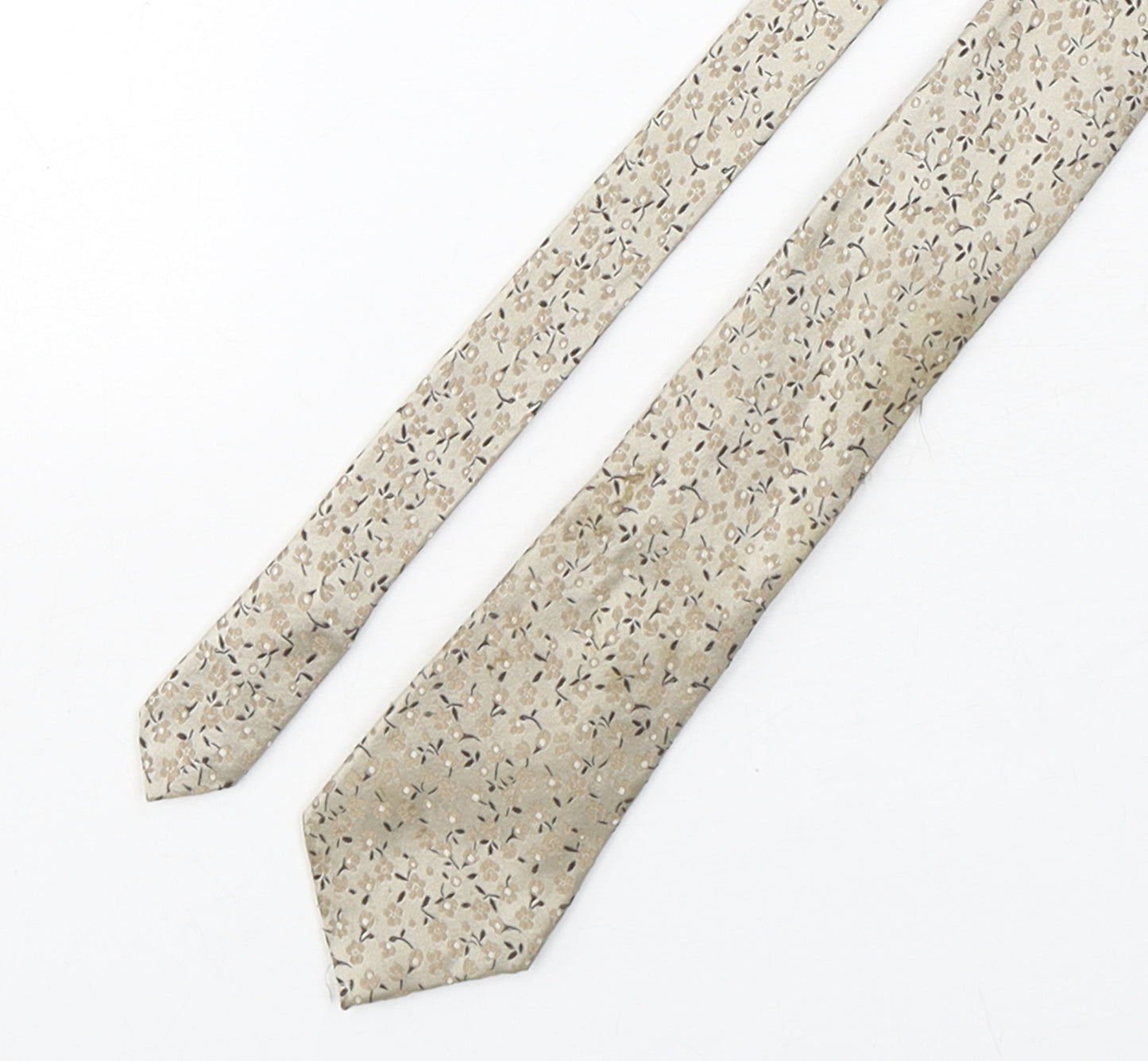 Marks and Spencer Mens Beige Floral Silk Pointed Tie One Size