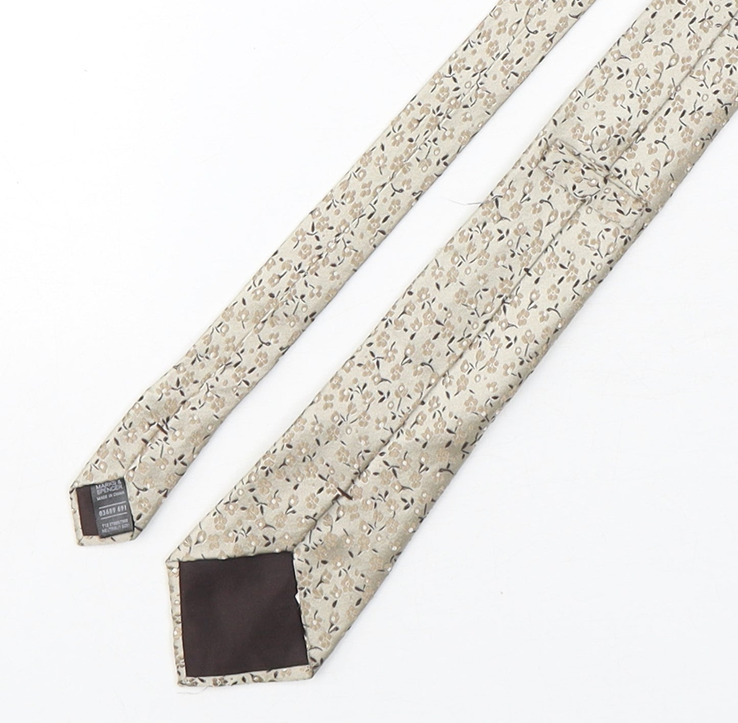 Marks and Spencer Mens Beige Floral Silk Pointed Tie One Size