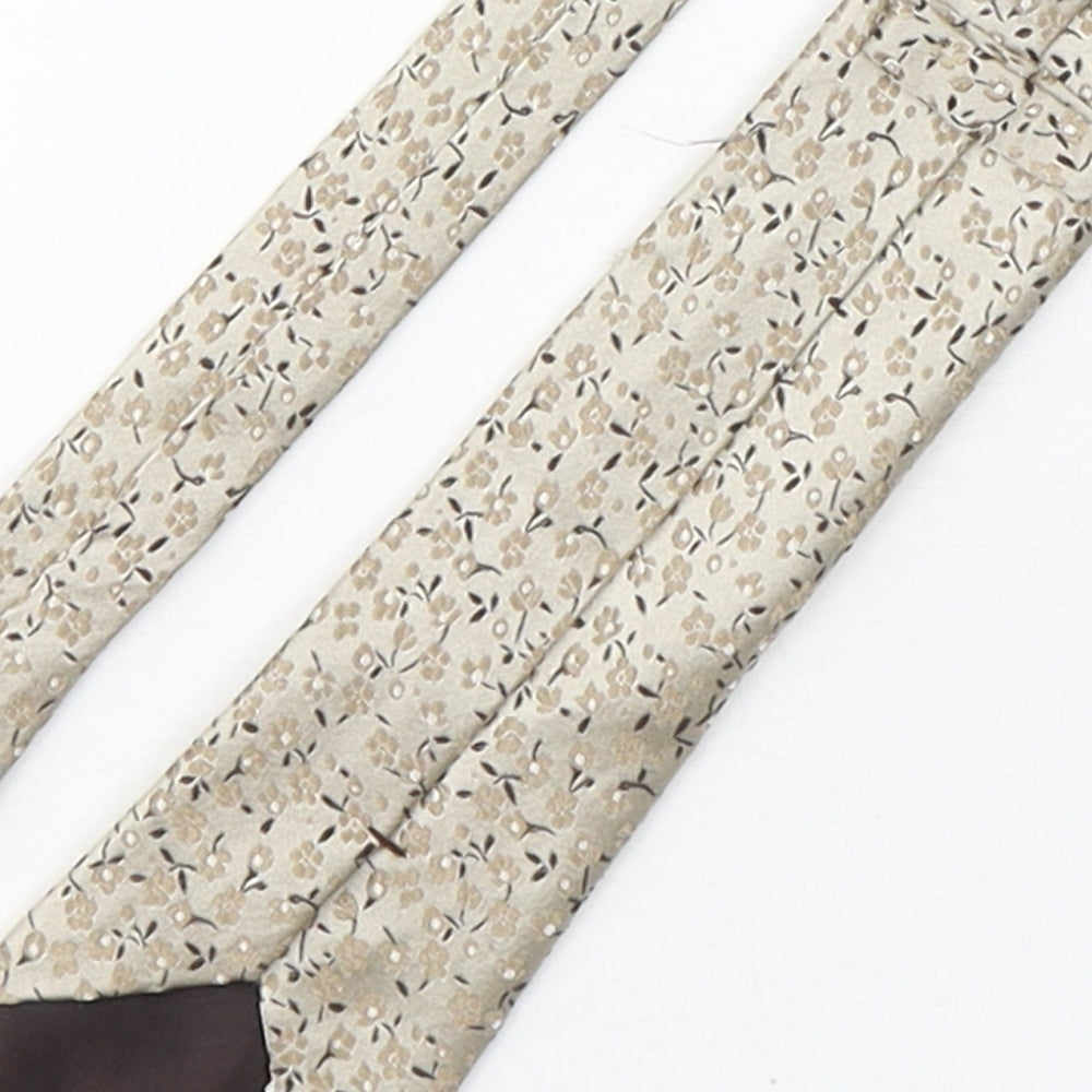 Marks and Spencer Mens Beige Floral Silk Pointed Tie One Size