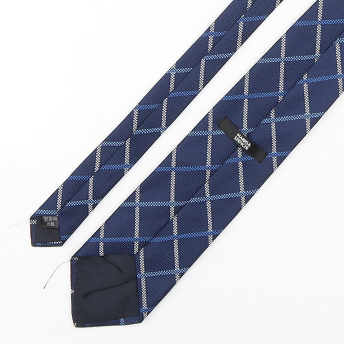 Marks and Spencer Mens Blue Plaids & Checks Polyester Pointed Tie One Size