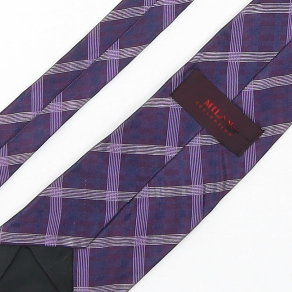 Milan  Mens Purple Plaids & Checks Silk Pointed Tie One Size