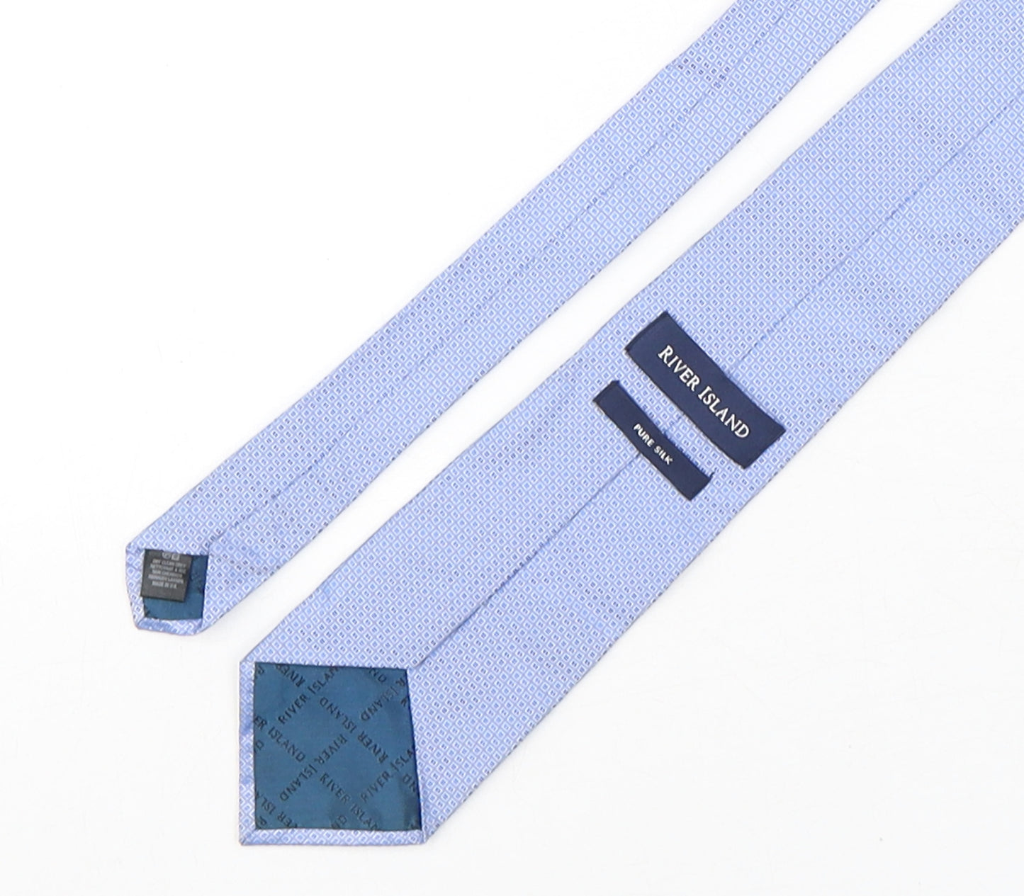 River Island  Mens Blue Geometric Silk Pointed Tie One Size