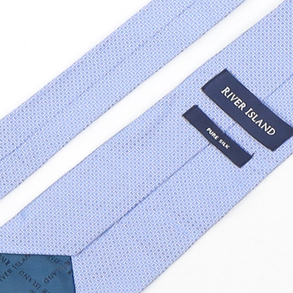 River Island  Mens Blue Geometric Silk Pointed Tie One Size