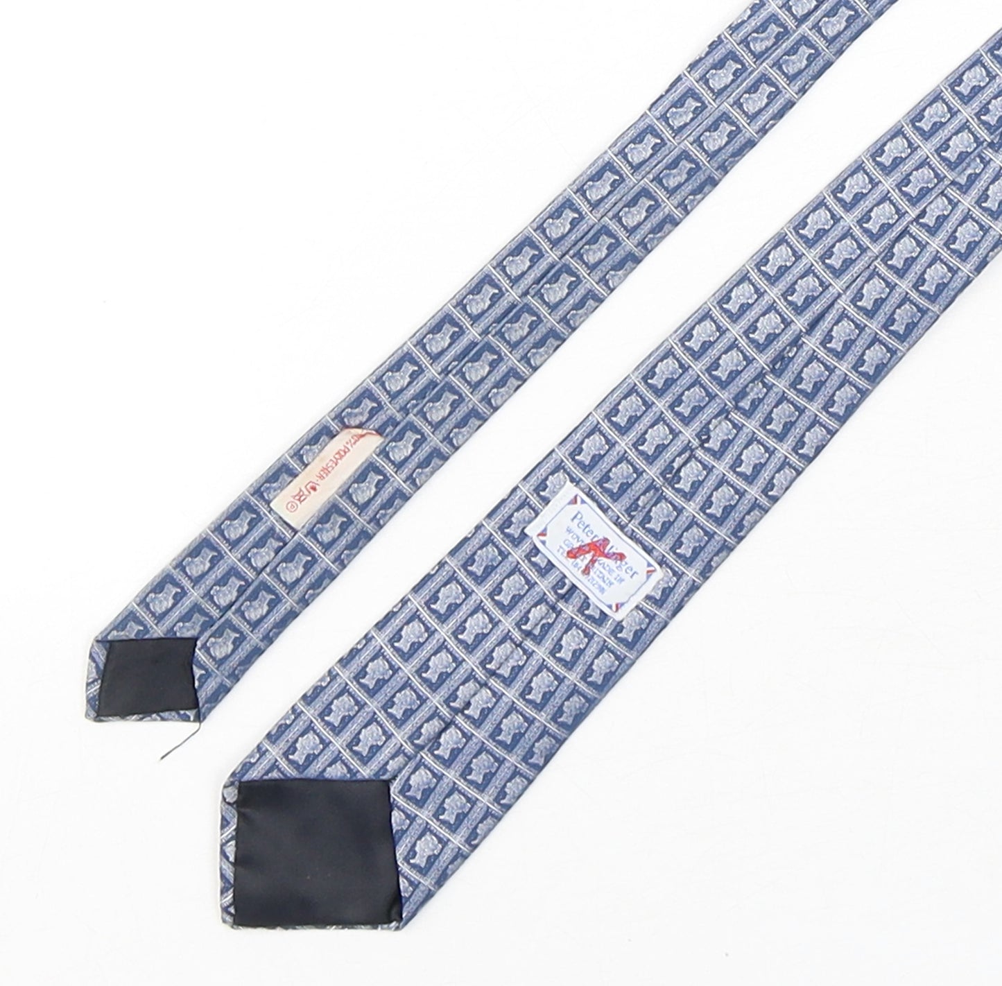 Peter Klinger  Mens Blue Geometric Polyester Pointed Tie One Size