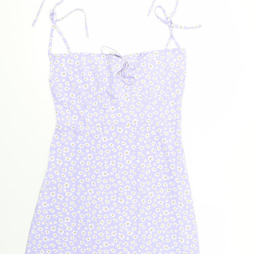 SheIn Womens Purple Floral Cotton Mini  Size L  Square Neck Zip