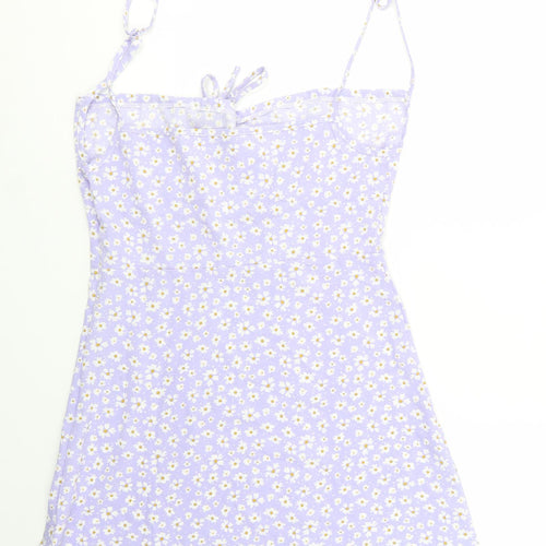 SheIn Womens Purple Floral Cotton Mini  Size L  Square Neck Zip