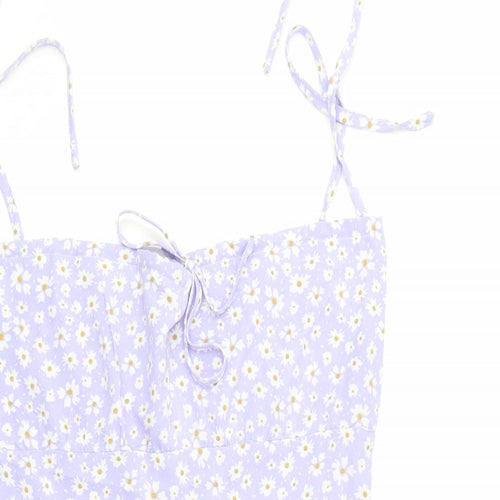 SheIn Womens Purple Floral Cotton Mini  Size L  Square Neck Zip