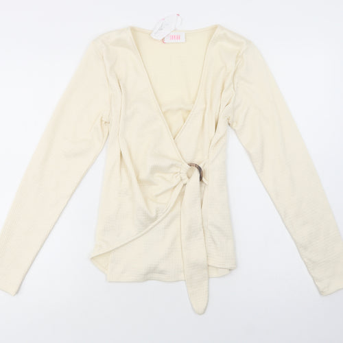 Savida Womens Ivory  Polyester Basic Blouse Size S V-Neck