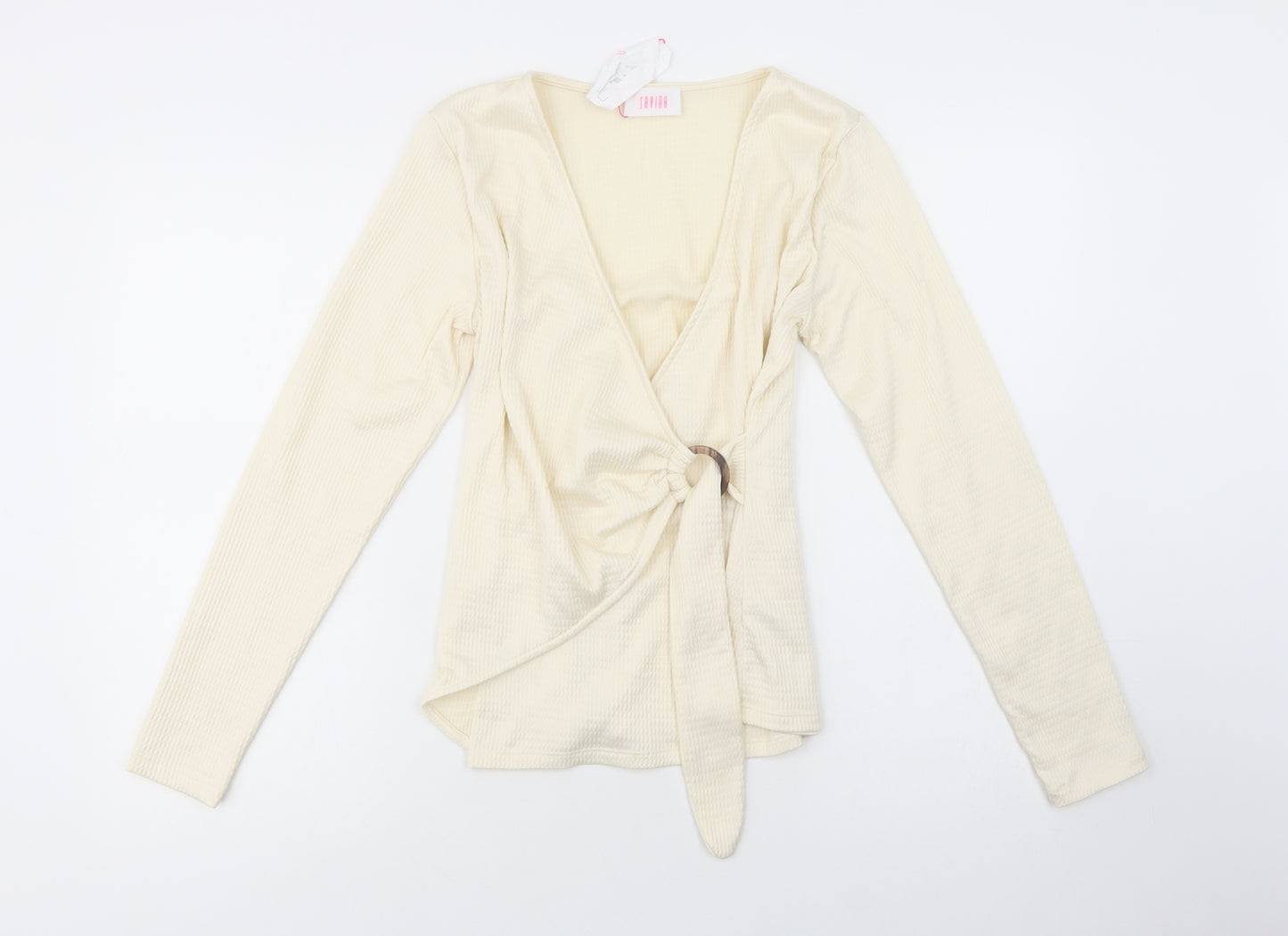 Savida Womens Ivory  Polyester Basic Blouse Size S V-Neck