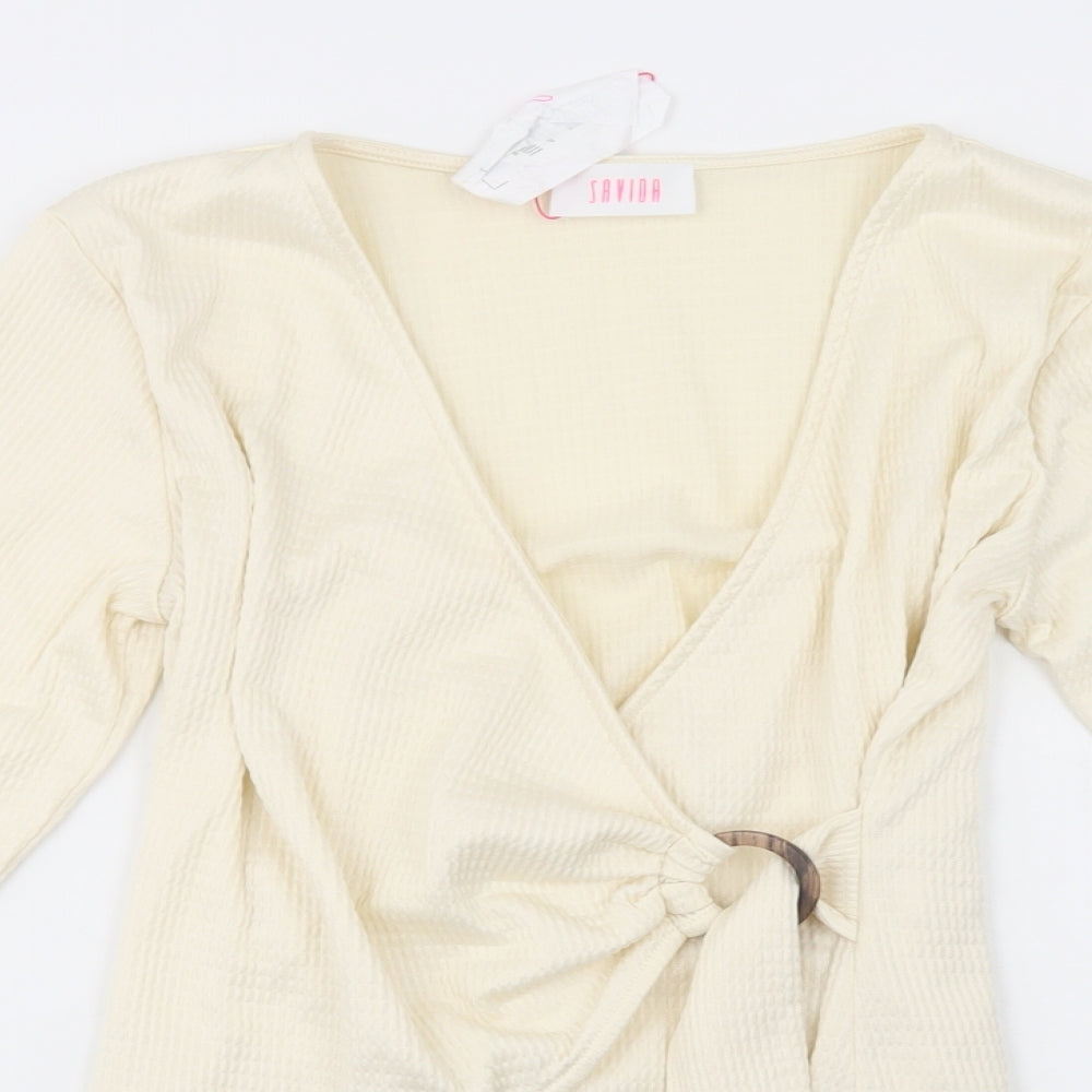 Savida Womens Ivory  Polyester Basic Blouse Size S V-Neck