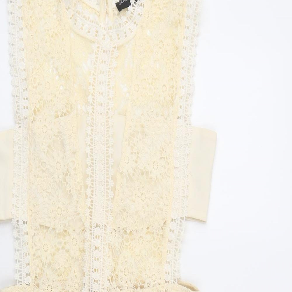 Danity Womens Ivory  Polyester Fit & Flare  Size M  Crew Neck Button