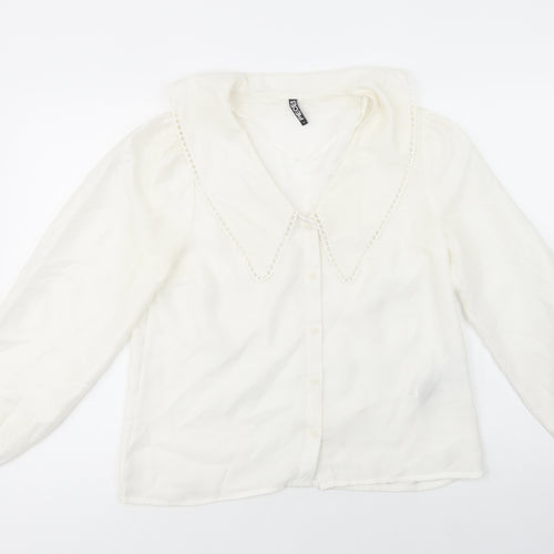 Pieces Womens White  Polyester Basic Button-Up Size S Collared