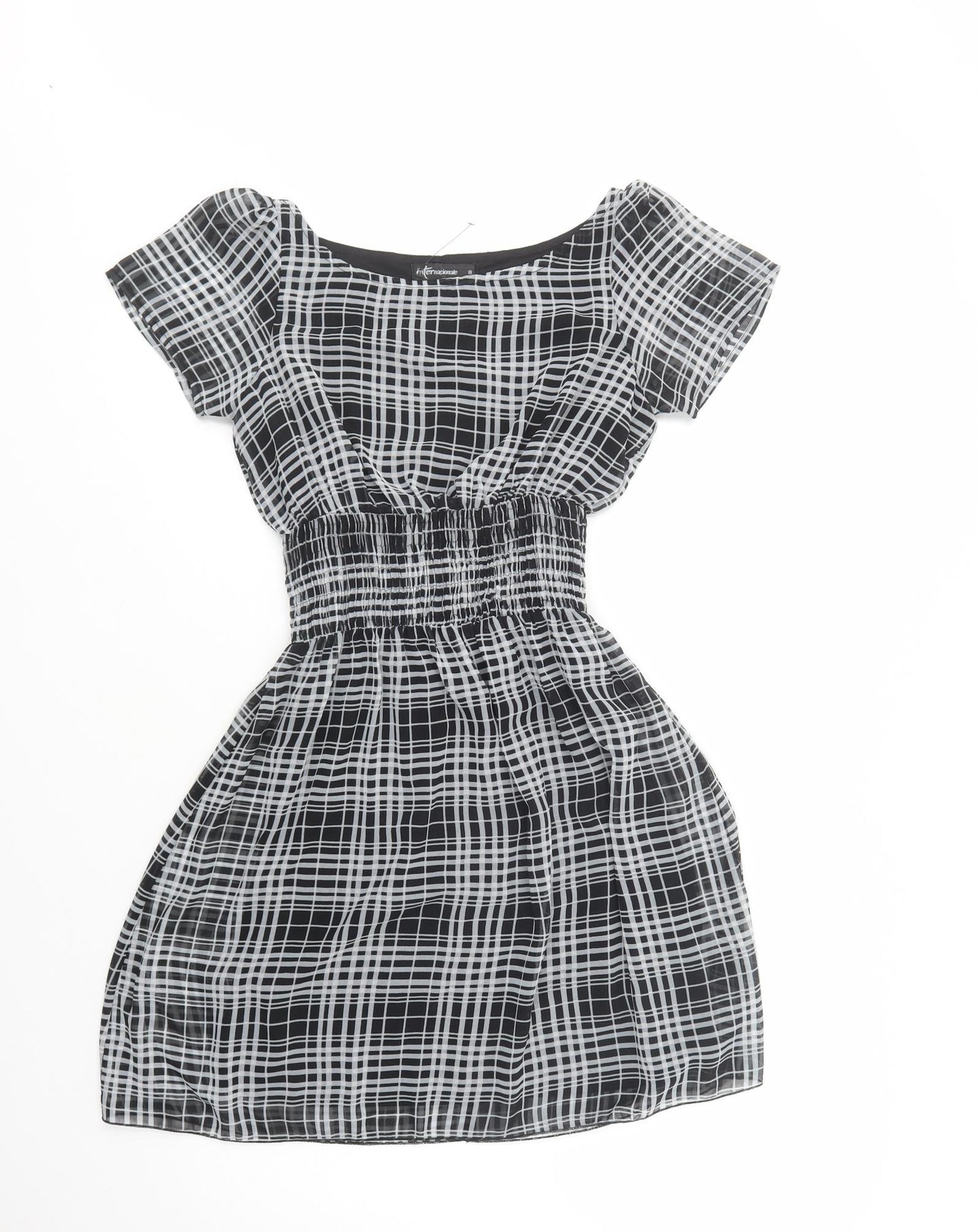 Internacionale Womens Black Plaid Polyester Jacket Dress  Size 8  Boat Neck Pullover