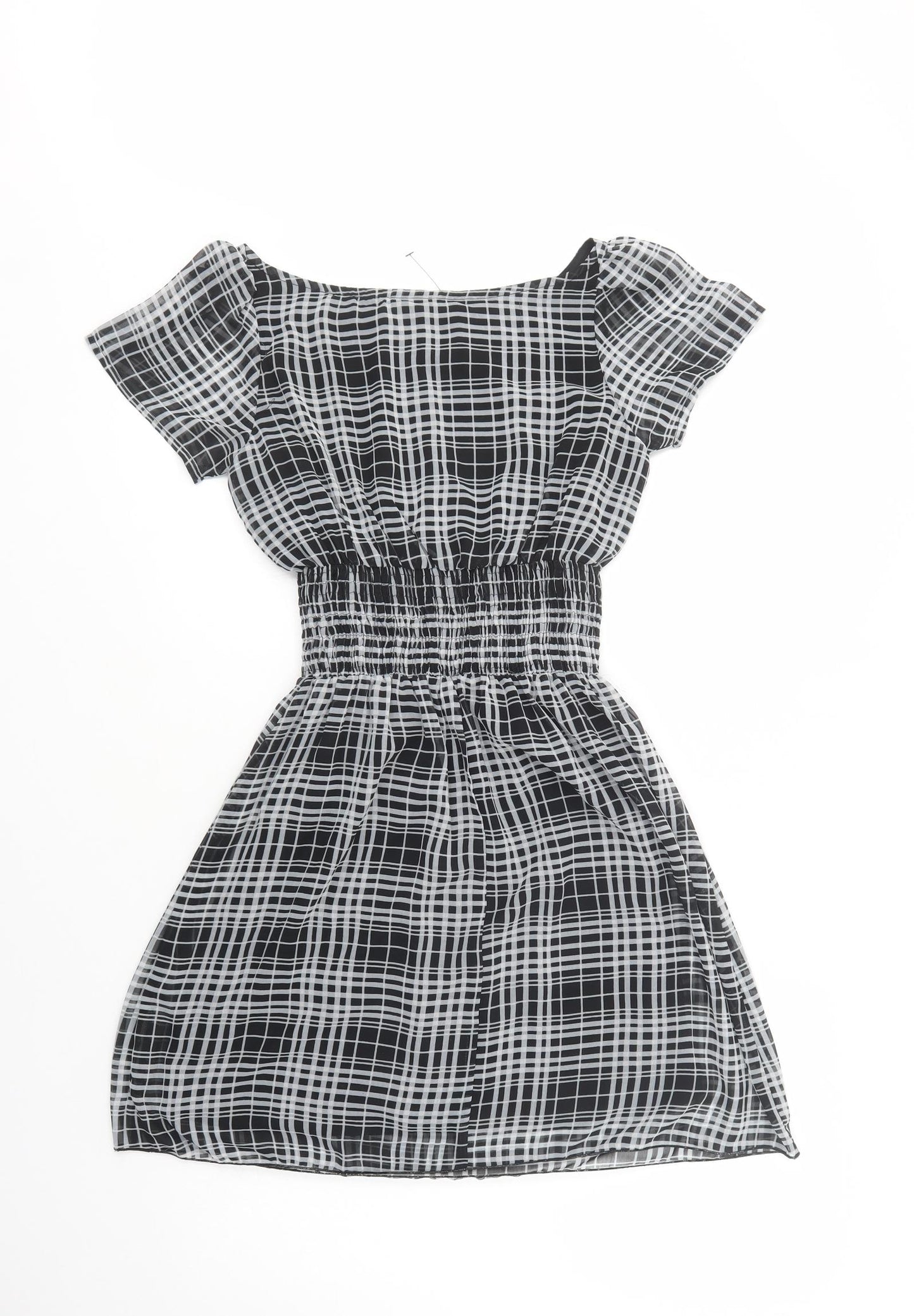 Internacionale Womens Black Plaid Polyester Jacket Dress  Size 8  Boat Neck Pullover