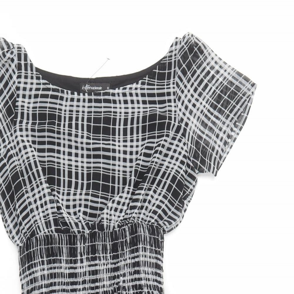 Internacionale Womens Black Plaid Polyester Jacket Dress  Size 8  Boat Neck Pullover