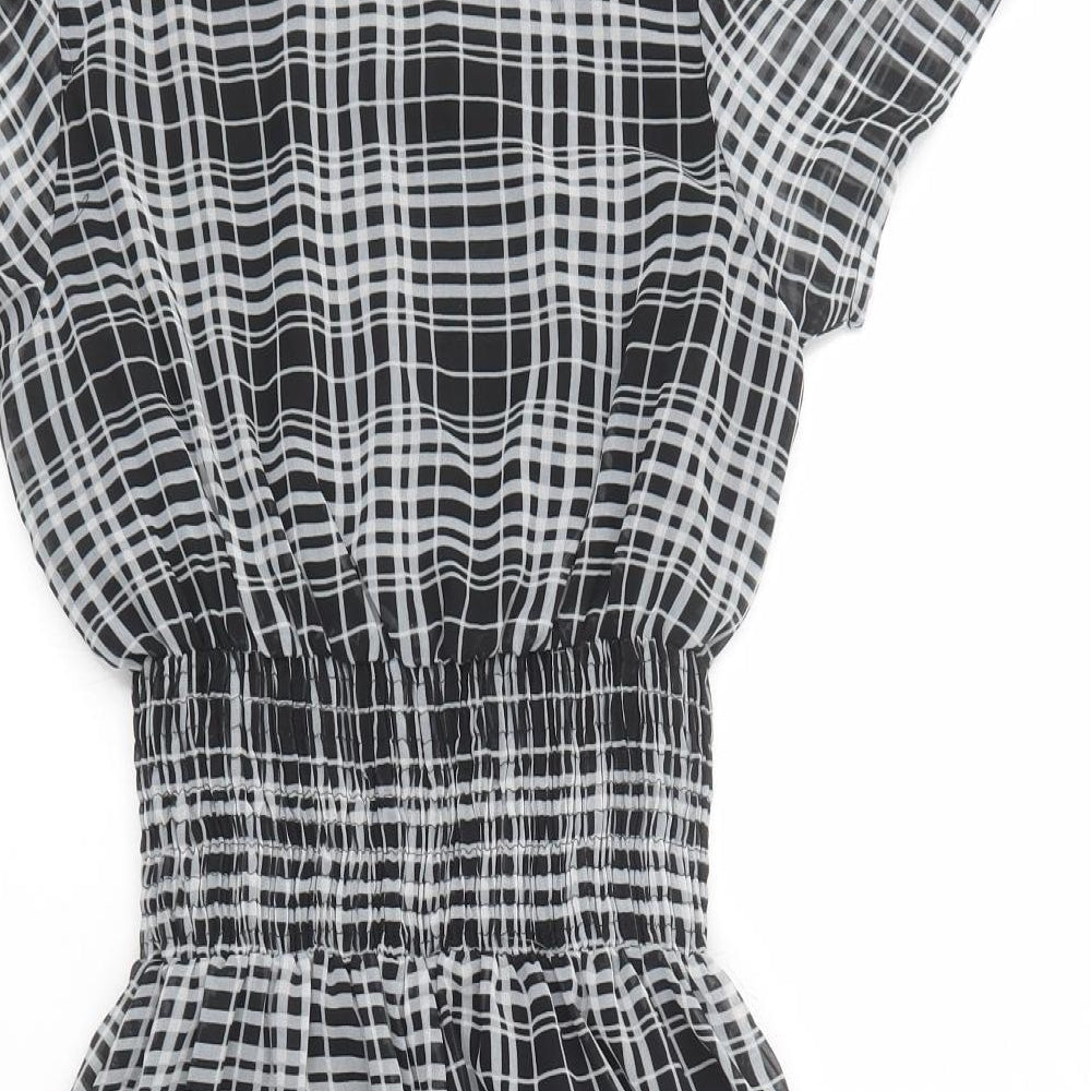 Internacionale Womens Black Plaid Polyester Jacket Dress  Size 8  Boat Neck Pullover