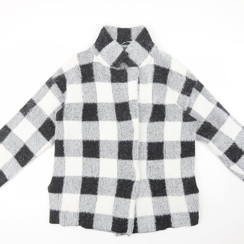 Primark Womens Grey Check  Jacket Coatigan Size M  Snap