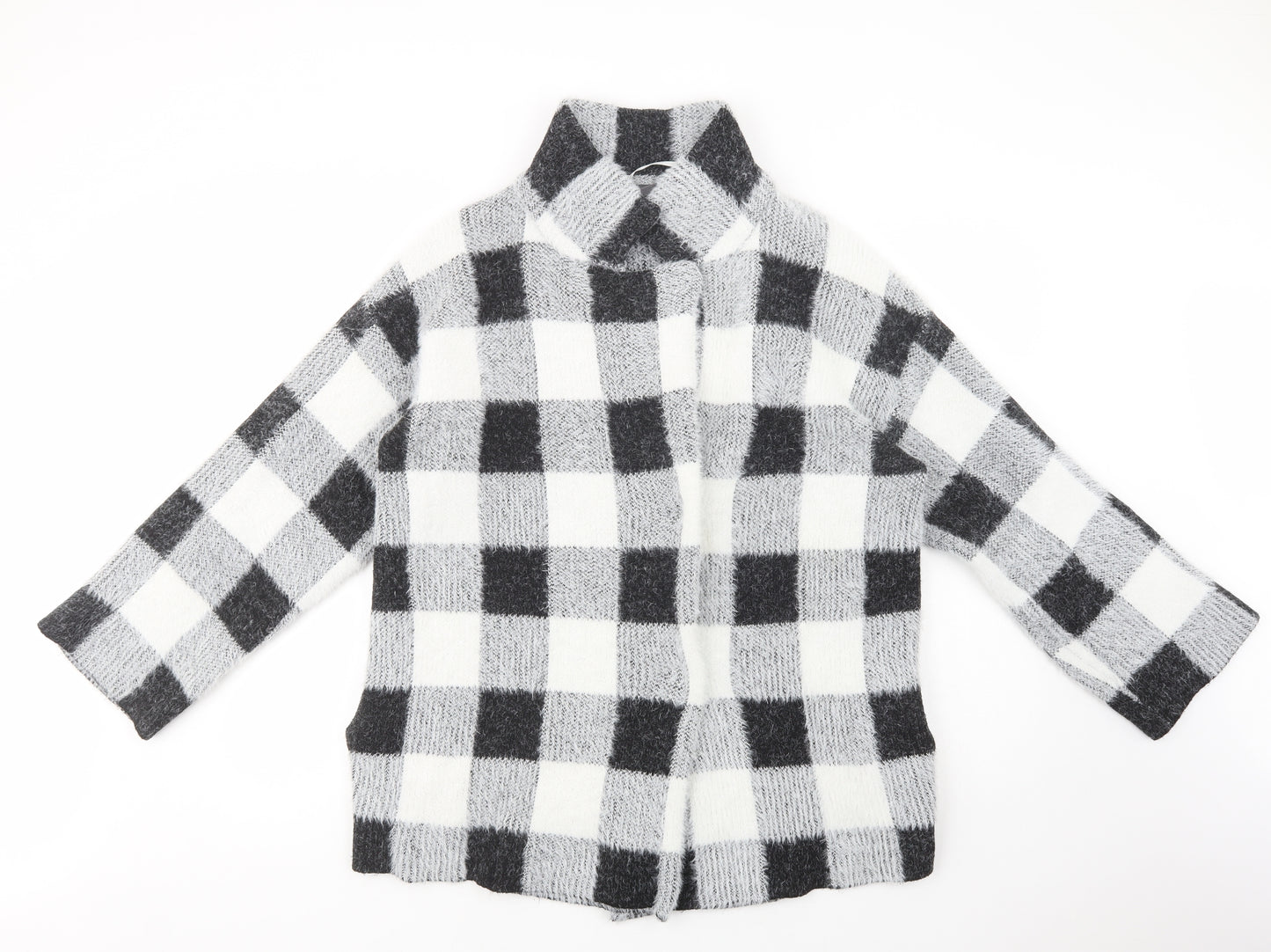 Primark Womens Grey Check  Jacket Coatigan Size M  Snap