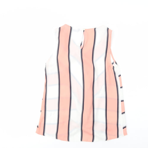 F&F Womens Pink Striped Polyester Basic Blouse Size 6 Boat Neck