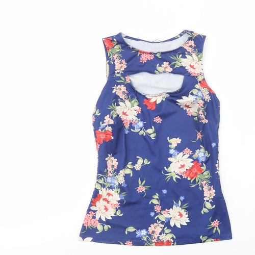 Atmosphere Womens Blue Floral Polyester Basic Blouse Size 6 Boat Neck