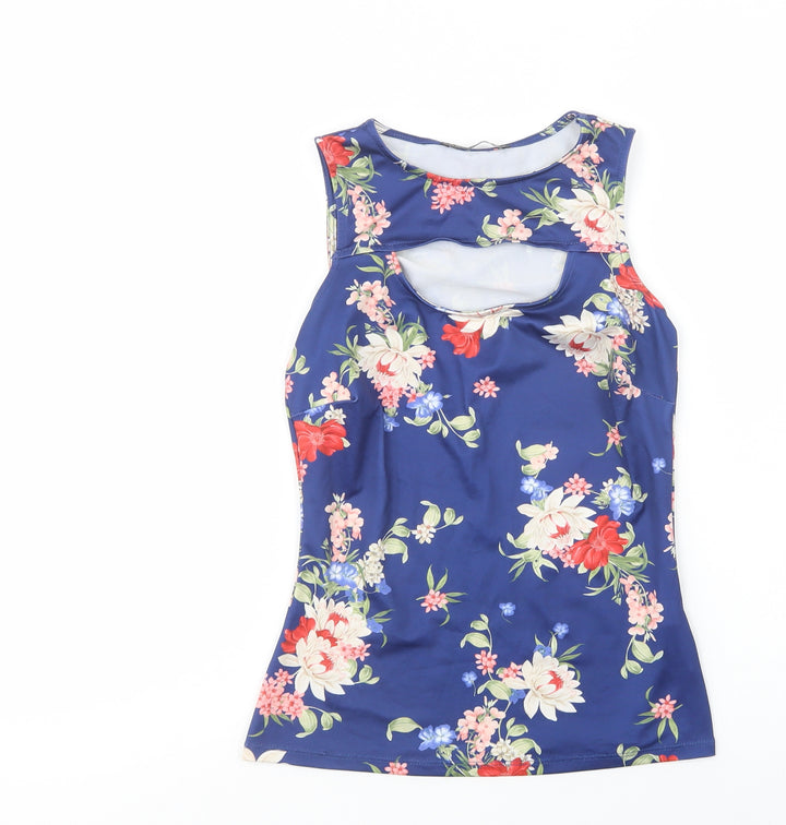 Atmosphere Womens Blue Floral Polyester Basic Blouse Size 6 Boat Neck