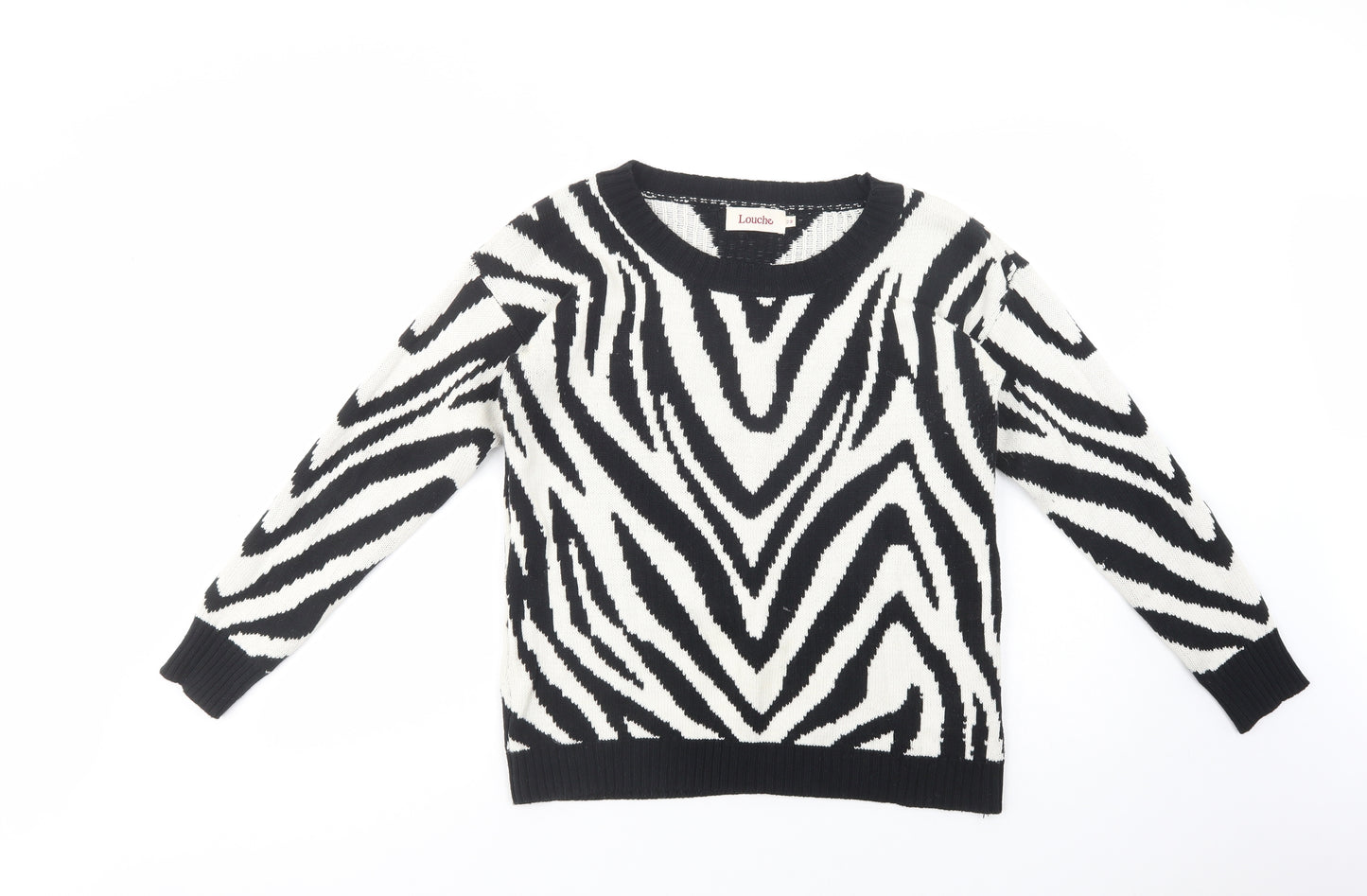 Louche Womens Black Boat Neck Animal Print Acrylic Pullover Jumper Size 12