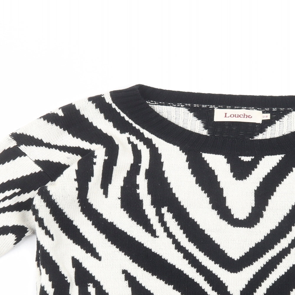 Louche Womens Black Boat Neck Animal Print Acrylic Pullover Jumper Size 12
