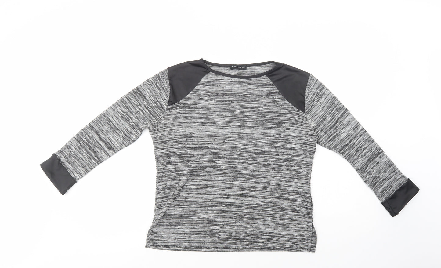 Exhibit One Womens Grey  Polyester Basic Blouse Size M Crew Neck