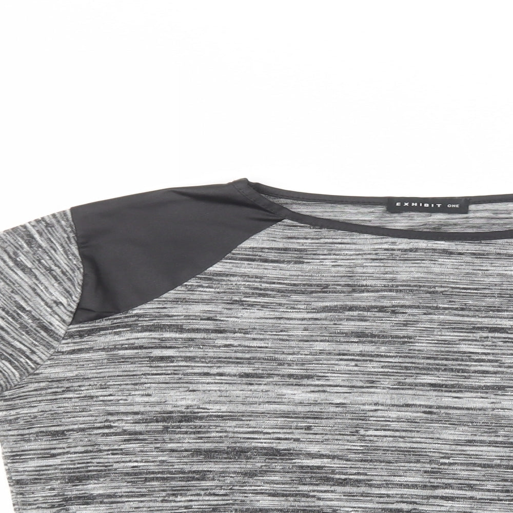 Exhibit One Womens Grey  Polyester Basic Blouse Size M Crew Neck