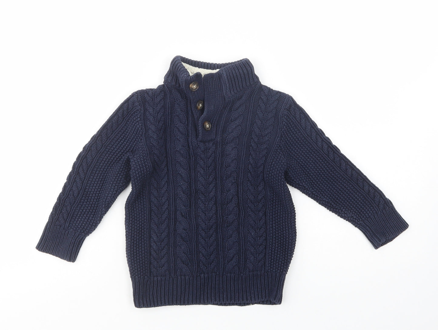 Gap Boys Blue High Neck  Cotton Pullover Jumper Size 4 Years  Button