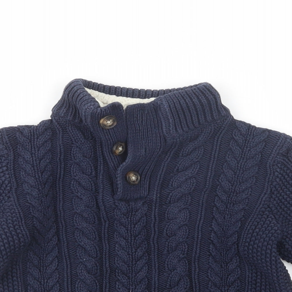 Gap Boys Blue High Neck  Cotton Pullover Jumper Size 4 Years  Button
