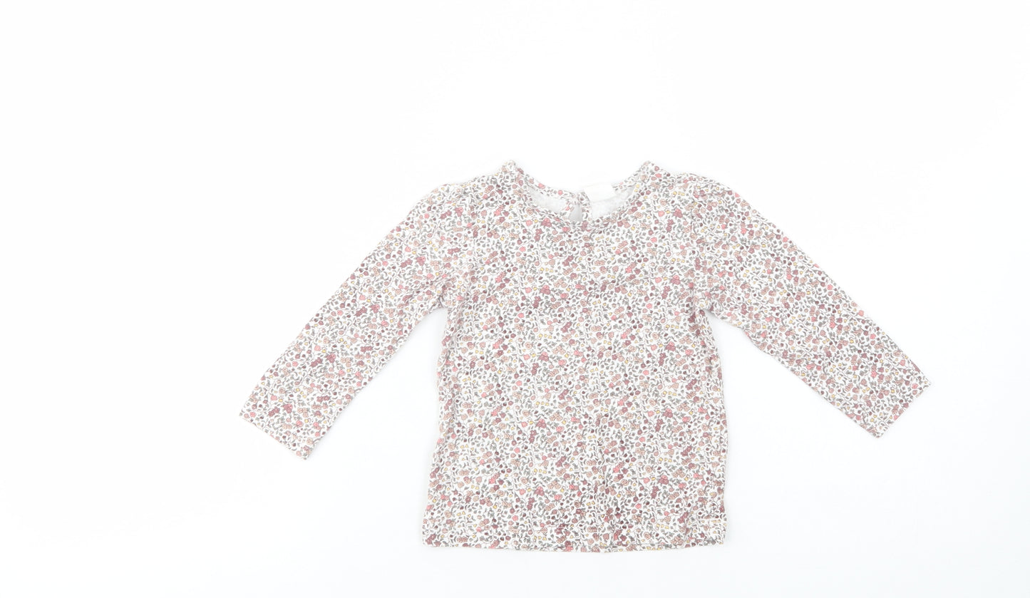 H&M Baby Pink Floral Cotton Basic T-Shirt Size 12-18 Months Crew Neck Button