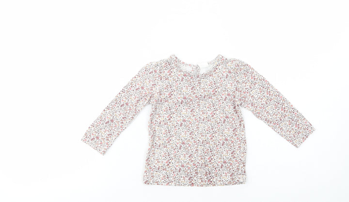 H&M Baby Pink Floral Cotton Basic T-Shirt Size 12-18 Months Crew Neck Button