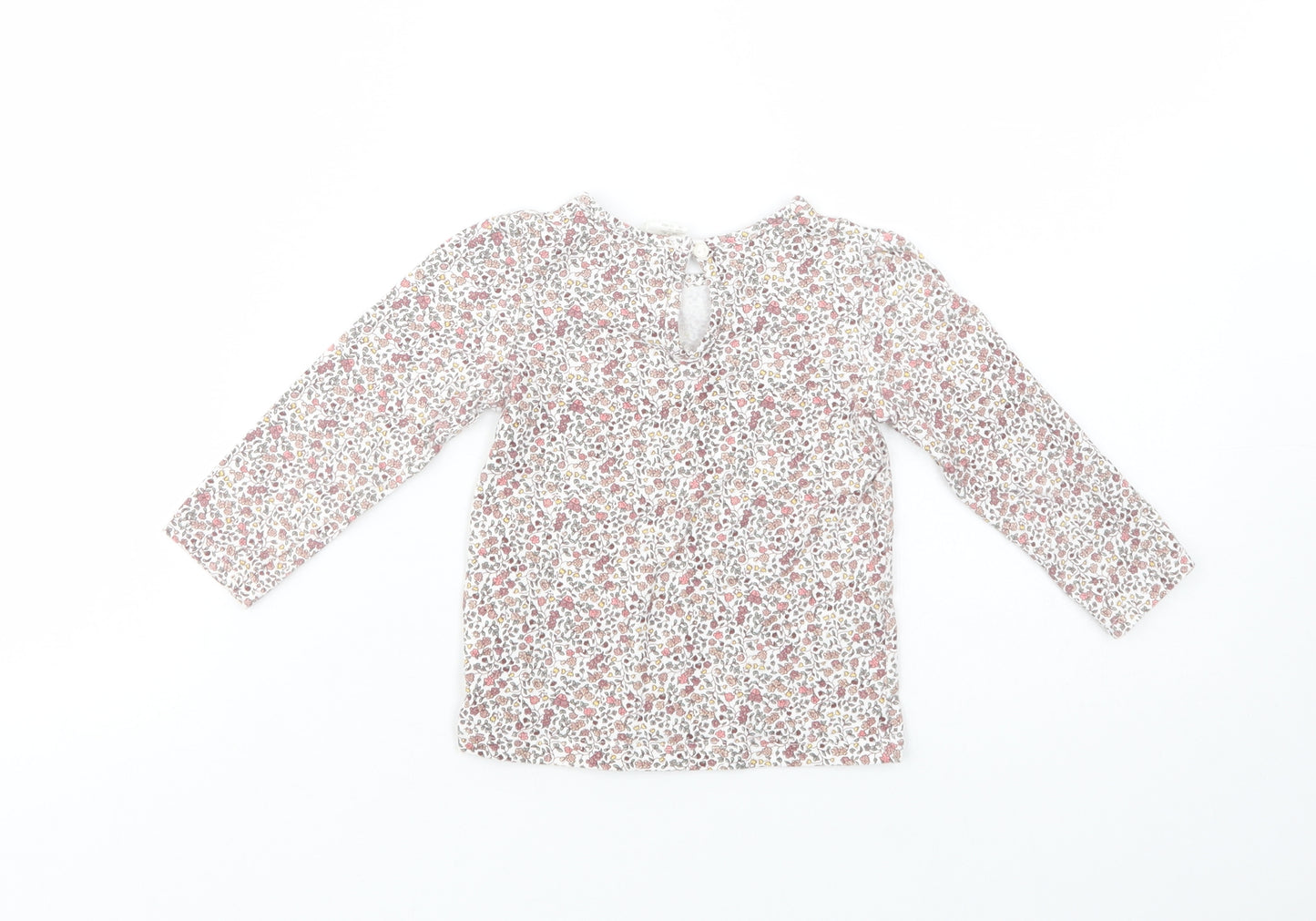 H&M Baby Pink Floral Cotton Basic T-Shirt Size 12-18 Months Crew Neck Button