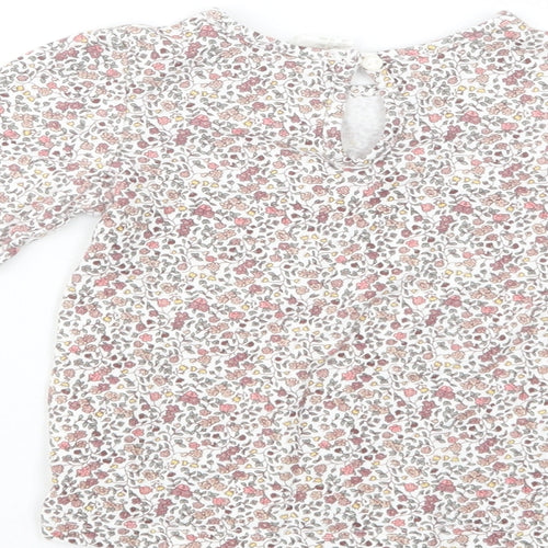 H&M Baby Pink Floral Cotton Basic T-Shirt Size 12-18 Months Crew Neck Button