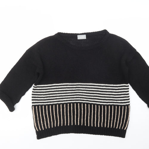 Wallis Womens Black Boat Neck Striped Acrylic Pullover Jumper Size M