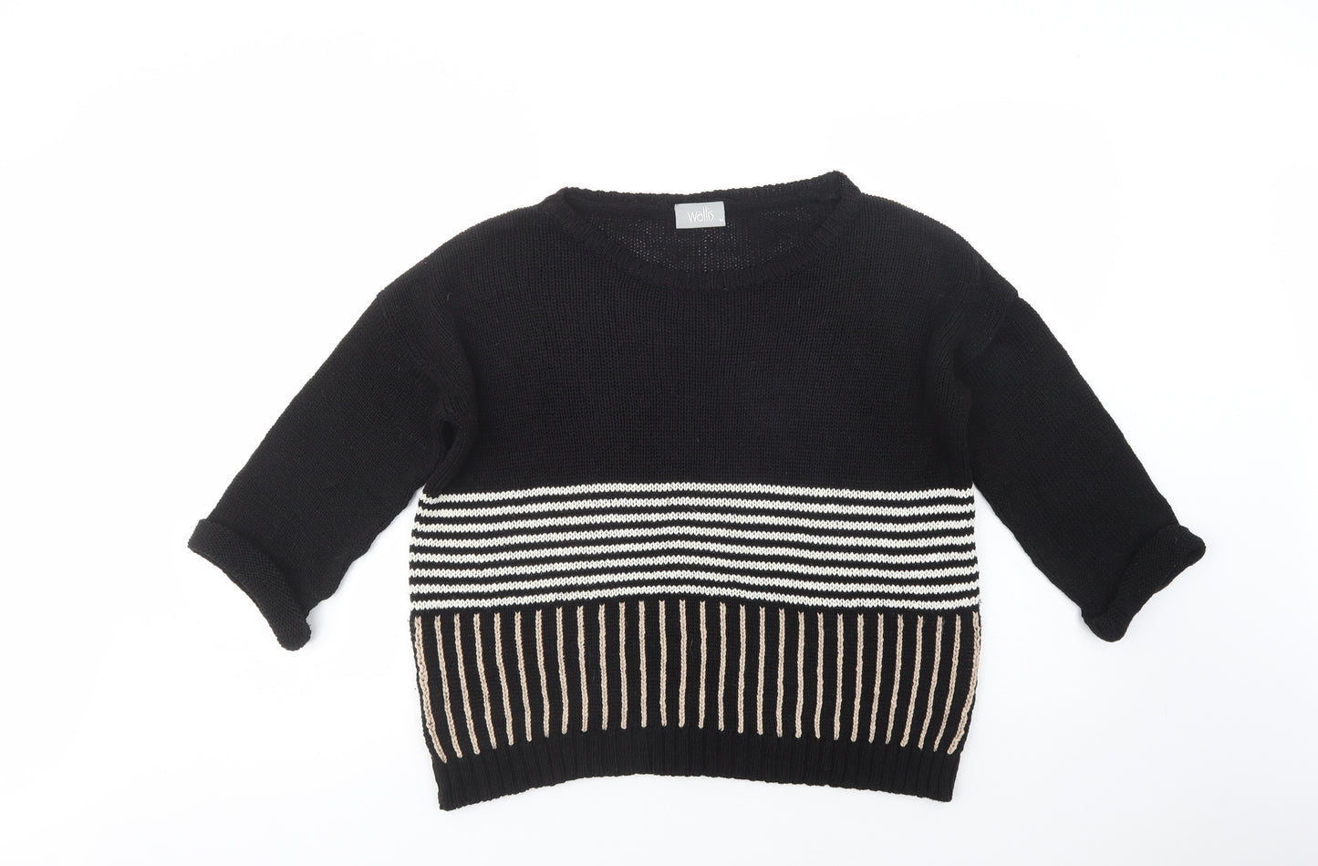 Wallis Womens Black Boat Neck Striped Acrylic Pullover Jumper Size M