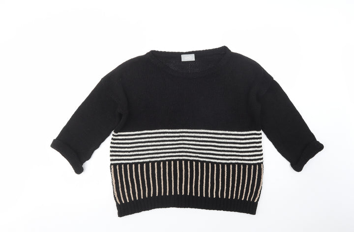 Wallis Womens Black Boat Neck Striped Acrylic Pullover Jumper Size M
