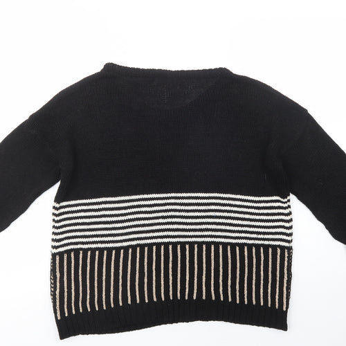 Wallis Womens Black Boat Neck Striped Acrylic Pullover Jumper Size M