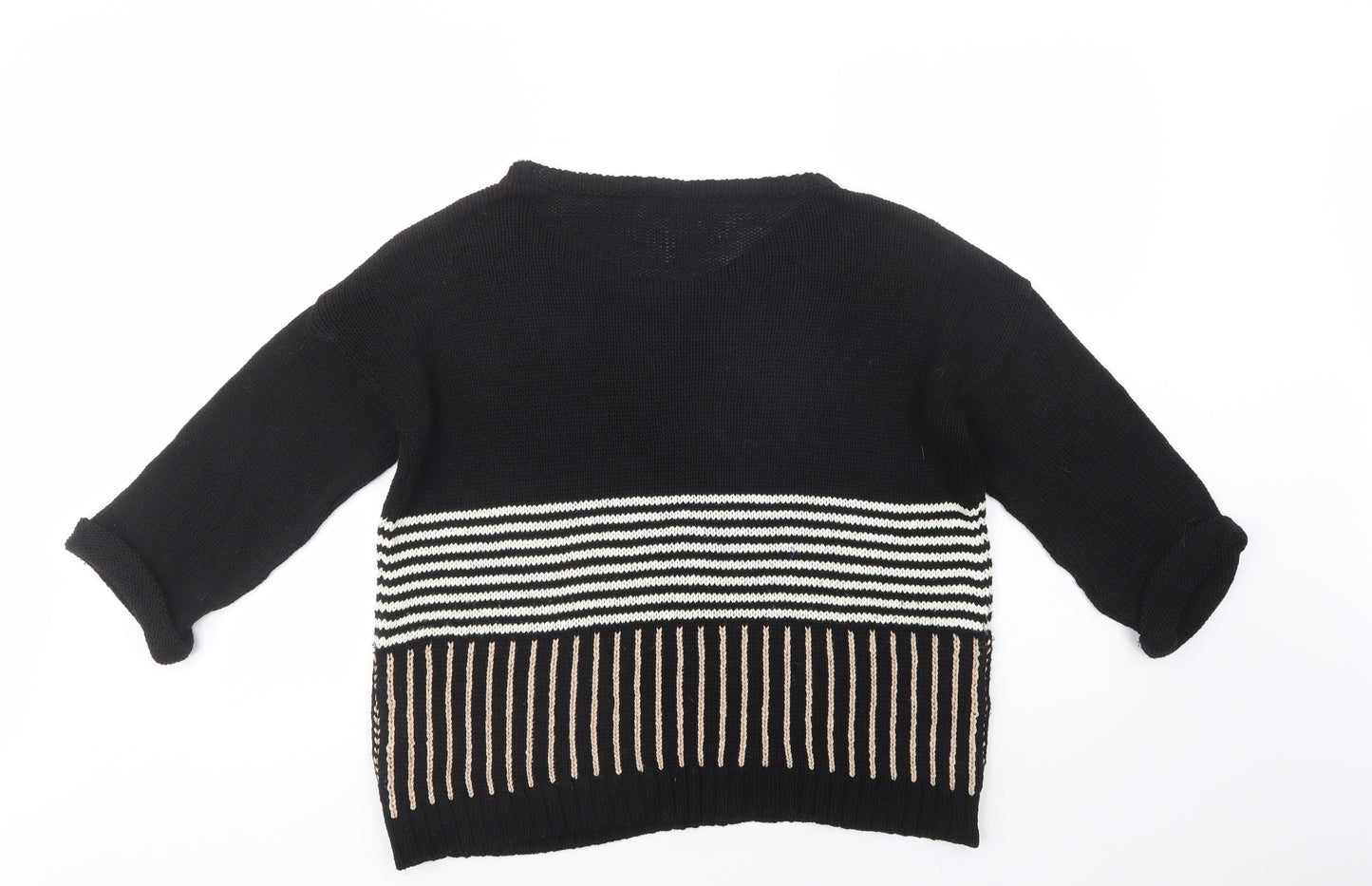 Wallis Womens Black Boat Neck Striped Acrylic Pullover Jumper Size M