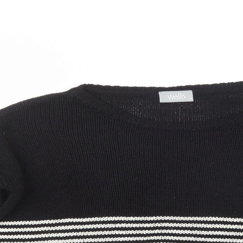 Wallis Womens Black Boat Neck Striped Acrylic Pullover Jumper Size M