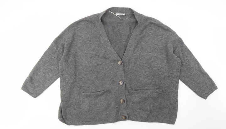 Pull & Bear Womens Grey V-Neck  Acrylic Cardigan Jumper Size L