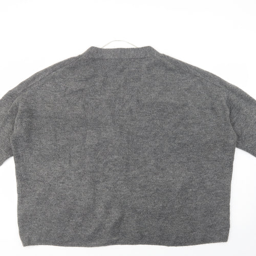 Pull & Bear Womens Grey V-Neck  Acrylic Cardigan Jumper Size L
