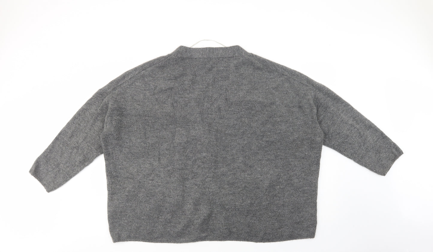 Pull & Bear Womens Grey V-Neck  Acrylic Cardigan Jumper Size L