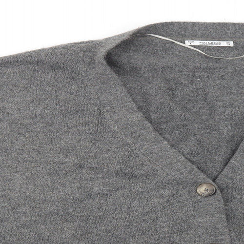 Pull & Bear Womens Grey V-Neck  Acrylic Cardigan Jumper Size L