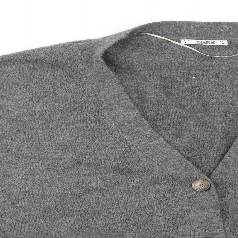 Pull & Bear Womens Grey V-Neck  Acrylic Cardigan Jumper Size L